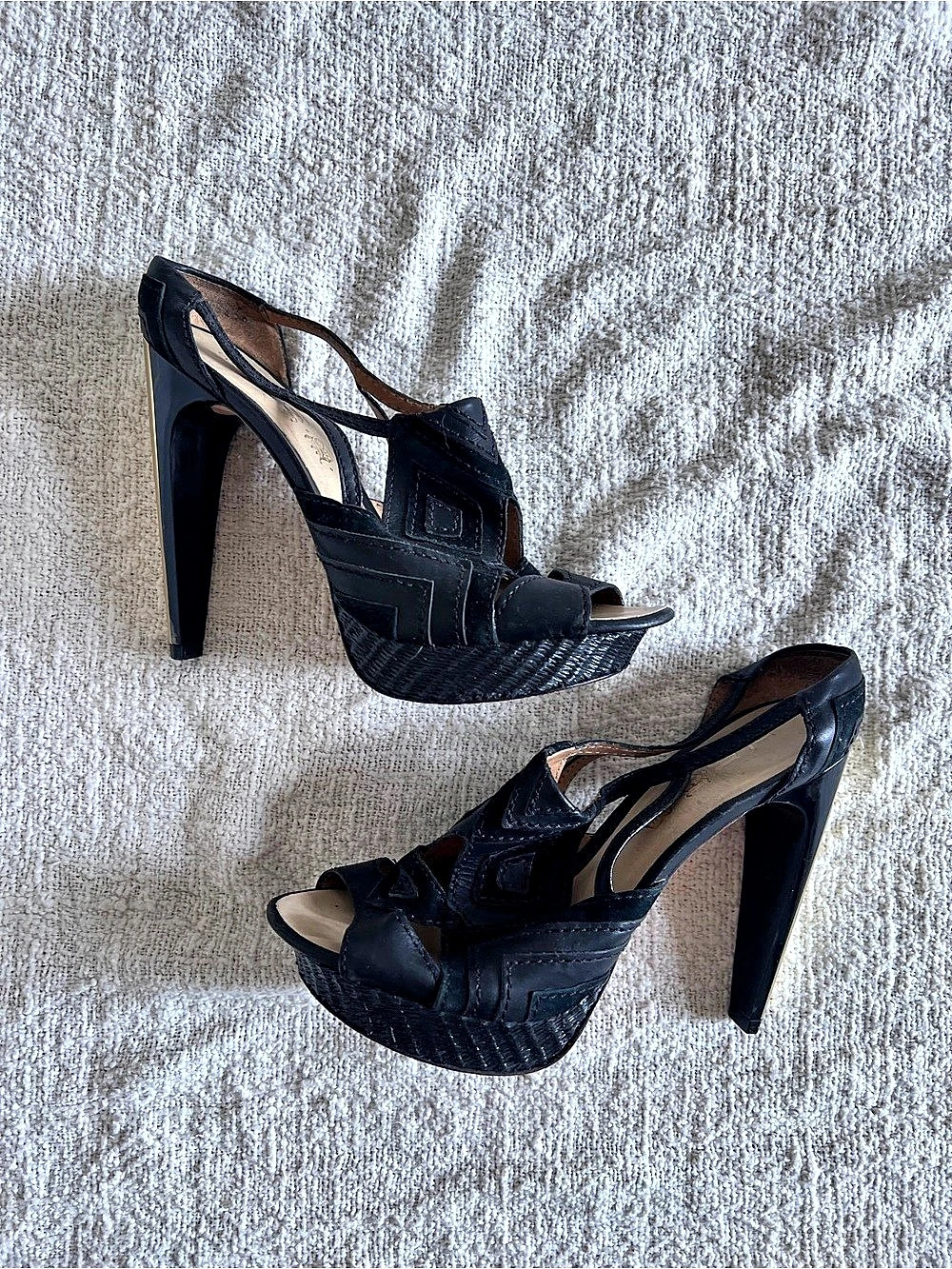 LAMB Black Leather Platform Heels